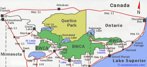 BWCA-Quetico Map provided for general information and location of both areas 